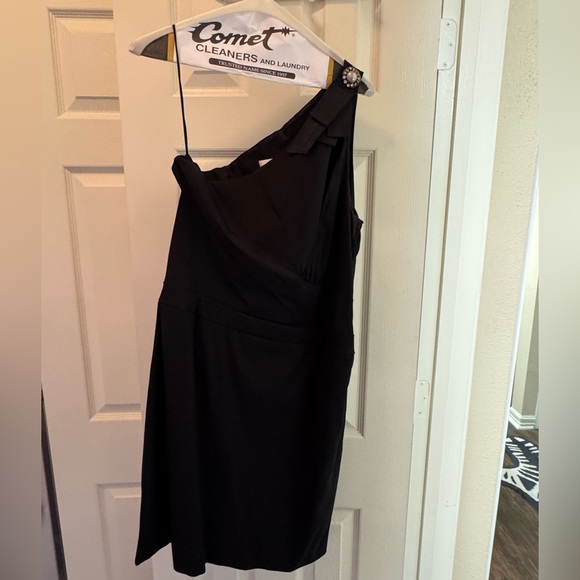 EUC Badgley Mischka Black One Shoulder Cocktail Dress, Size 14